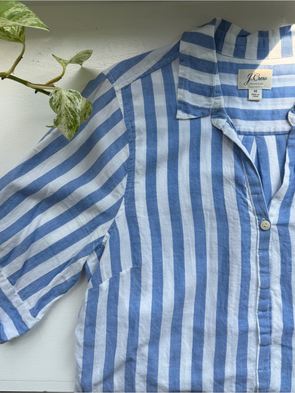 J.Crew Blue & White Striped Short Sleeve Button Down Shirt